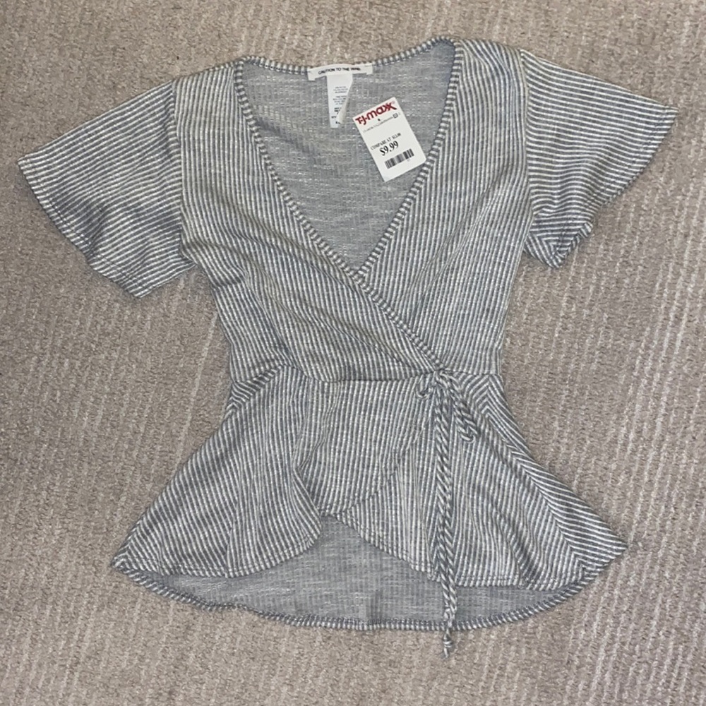 Super Soft Gray and White Striped Peplum t-shirt